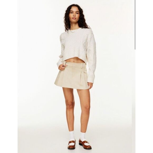 New Aritzia Sunday Best Rider Pleated Skirt Light Khaki Humus Beige Color Size 2 - Picture 1 of 6